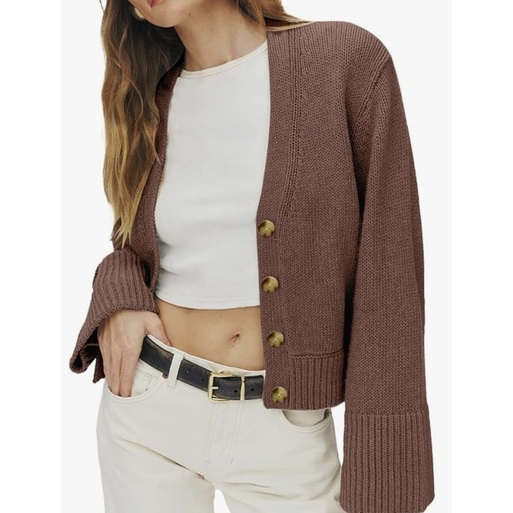 Sidefeel Cardigan Sweater Women XL Brown New Button Up Knit C1066